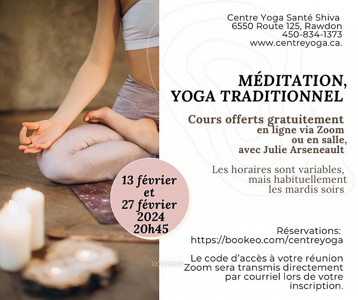 Centre Yoga Santé Shiva / cours de méditation offerts gratuitement en ligne ou en salle